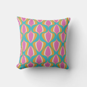 Retro Ogee Blue Orange Pink Throw Pillow