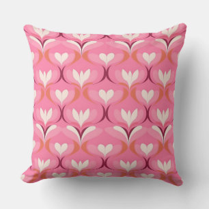Retro ogee pink orange hearts throw pillow