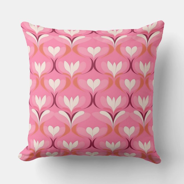 Retro ogee pink orange hearts throw pillow (Front)