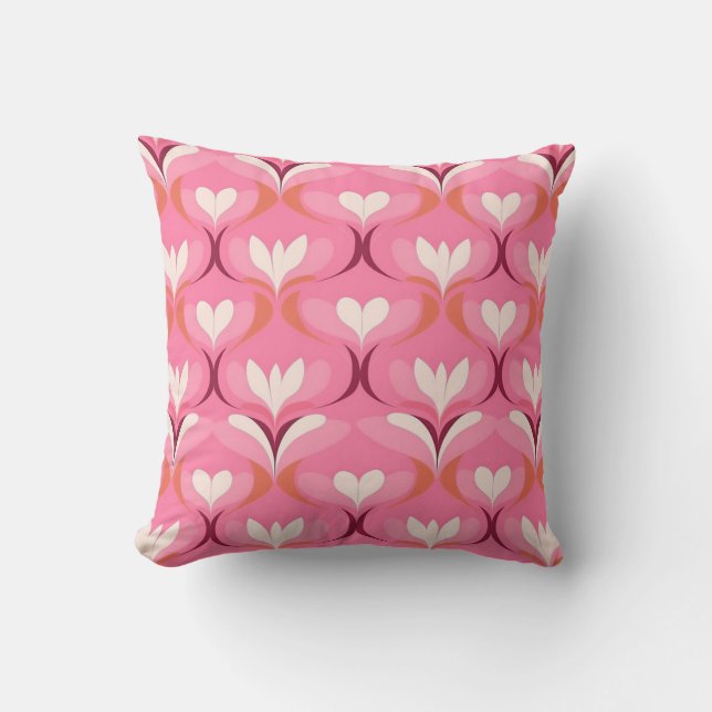 Retro ogee pink orange hearts throw pillow (Front)