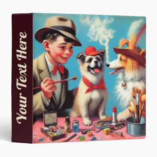 Retro Oil Painting Happy Dogs Binder