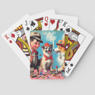 Retro Oil Painting Happy Dogs Playing Cards