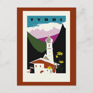 Retro oil pastel drawing Tyrol Austria travel Postcard