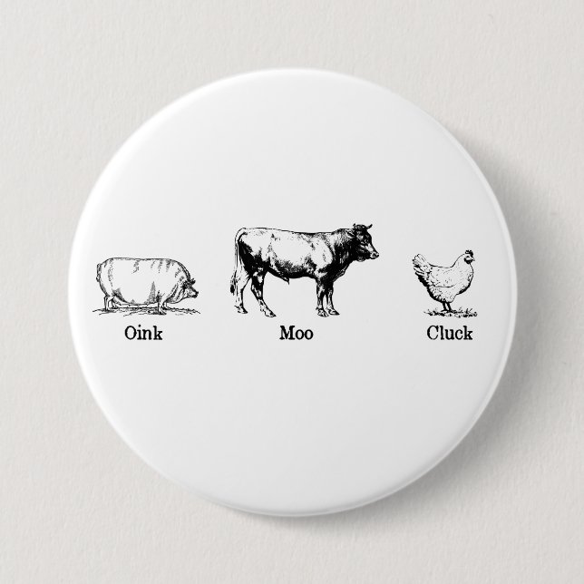 Retro Oink Moo Cluck Pig Cow Chicken 3 Inch Round Button (Front)