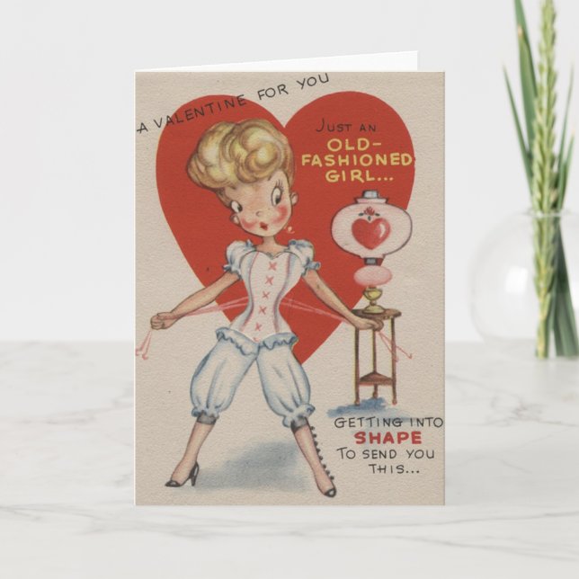 Retro Old Fashioned Girl Valentine's Day Card (Front)