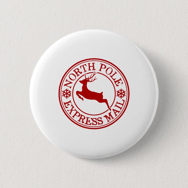 Retro Old Fashioned North Pole Express Mail Reinde 2 Inch Round Button (Front)