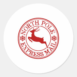 Retro Old Fashioned North Pole Express Mail Reinde Classic Round Sticker