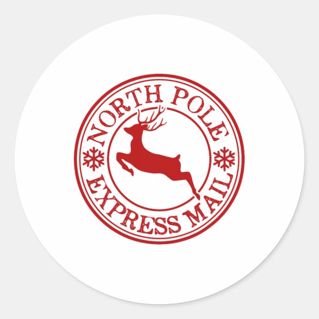 Retro Old Fashioned North Pole Express Mail Reinde Classic Round Sticker (Front)