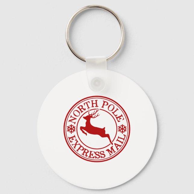 Retro Old Fashioned North Pole Express Mail Reinde Keychain (Front)