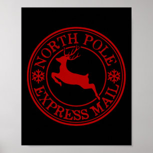 Retro Old Fashioned North Pole Express Mail Reinde Poster