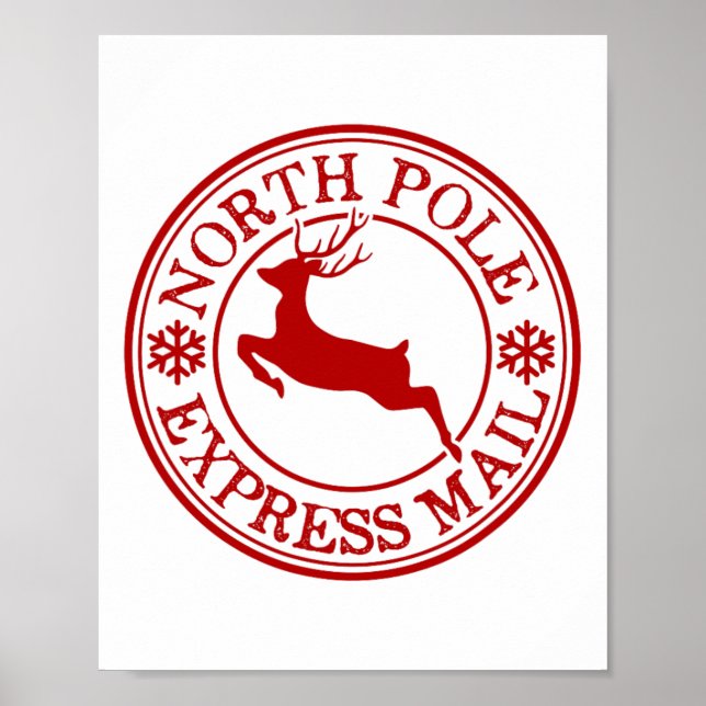 Retro Old Fashioned North Pole Express Mail Reinde Poster (Front)