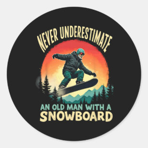 Retro Old Man With A Snowboard Grandpa Dad Snowboa Classic Round Sticker