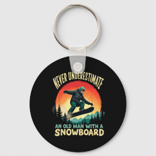 Retro Old Man With A Snowboard Grandpa Dad Snowboa Keychain