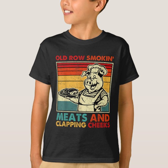 Retro Old Row Smoking Meats And Clapping Cheeks Fu T-Shirt (Front)