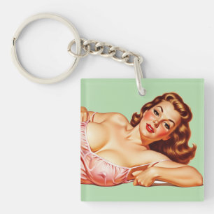 Retro Old School Pin-up girl Art Keychain