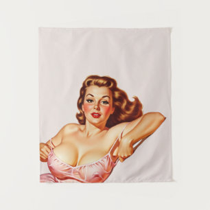 Retro Old School Pin-up girl Art Tapestry