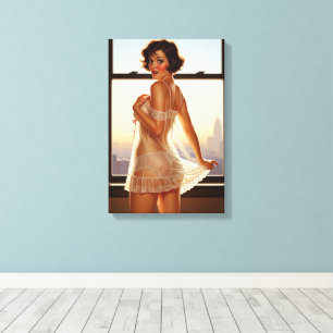 Retro Old School Pin-up Girl  Canvas Print