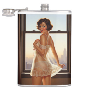 Retro Old School Pin-up Girl  Hip Flask