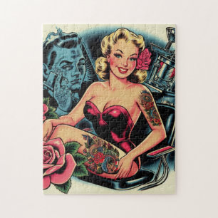 Retro Old School Tattoo Pin Up Jigsaw Puzzle