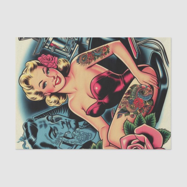 Retro Old School Tattoo Pin Up Tissue Paper (Front)