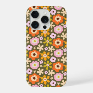 Retro Olive green Full bloom abstract floral iPhone 15 Pro Case