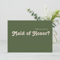 Retro Olive Green Maid of Honour Proposal Card
