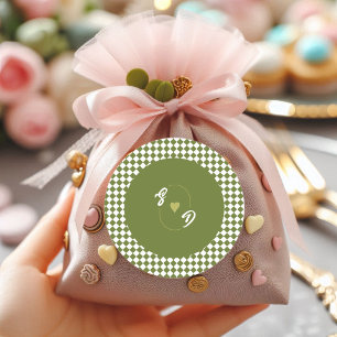 Retro Olive Green Monogram Initial Heart Wedding Classic Round Sticker