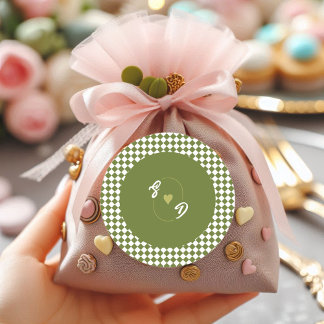 Retro Olive Green Monogram Initial Heart Wedding Classic Round Sticker