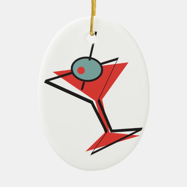 retro olive martini ceramic ornament (Front)