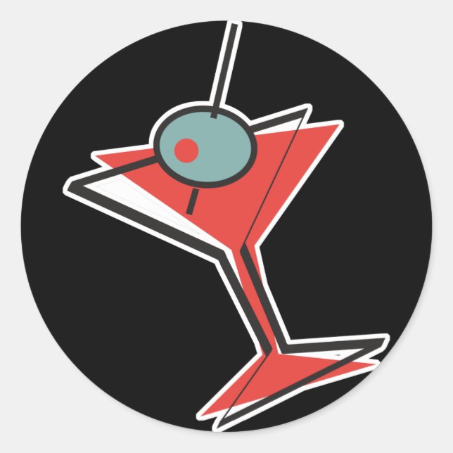 retro olive martini classic round sticker (Front)