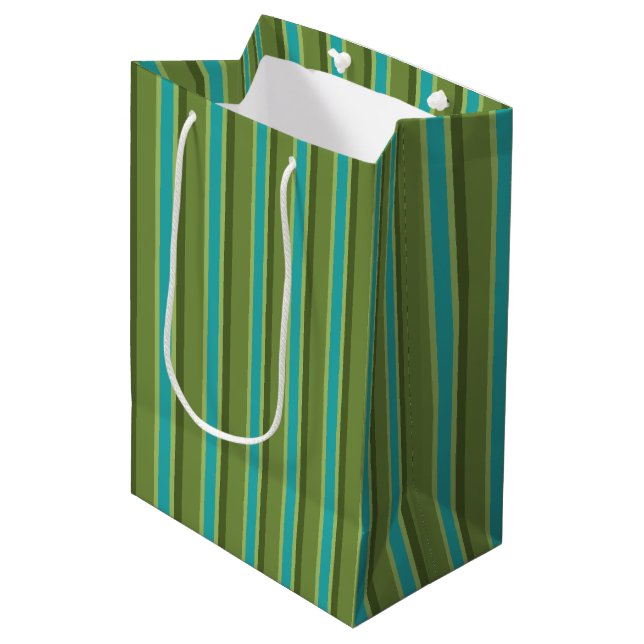  Retro Olive Striped Christmas Gift Bag  (Front Angled)