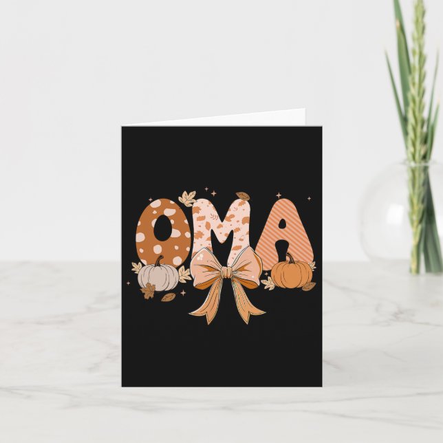 Retro Oma Coquette Bows Leopard Fall Thanksgiving  Card (Front)