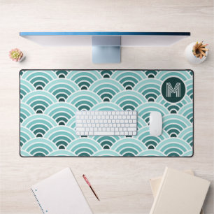 Retro Ombre Turquoise Blue Green Waves Art Motif