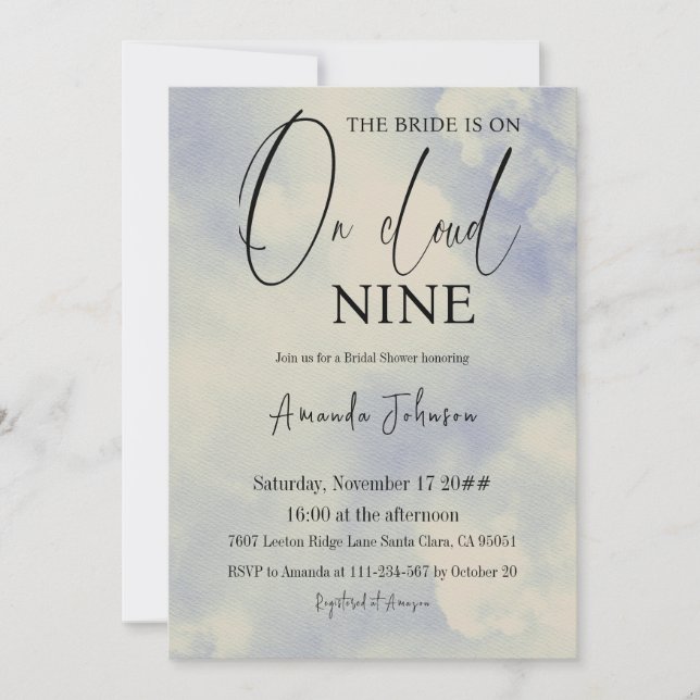 Retro On Cloud Nine Calligraphy Blue Bridal Shower Invitation (Front)