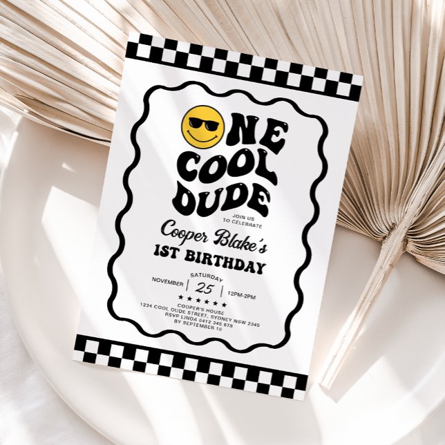 Retro One Cool Dude Boy First 1st Birthday Invitation (Creator Uploaded)