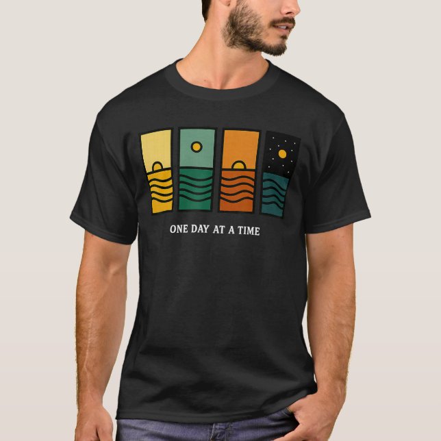 Retro One Day at Aime Motivational Quote Retro Sun T-Shirt (Front)