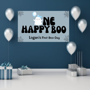 Retro One Happy Boo Boy 1st Birthday Party  Banner