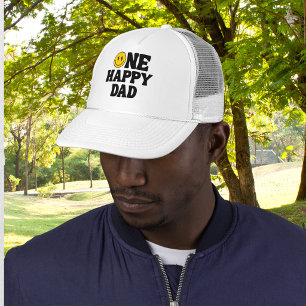 Retro One Happy Dad Smile Face Birthday Trucker Hat