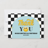Retro One Happy Dude 1st Birthday Thank You Card