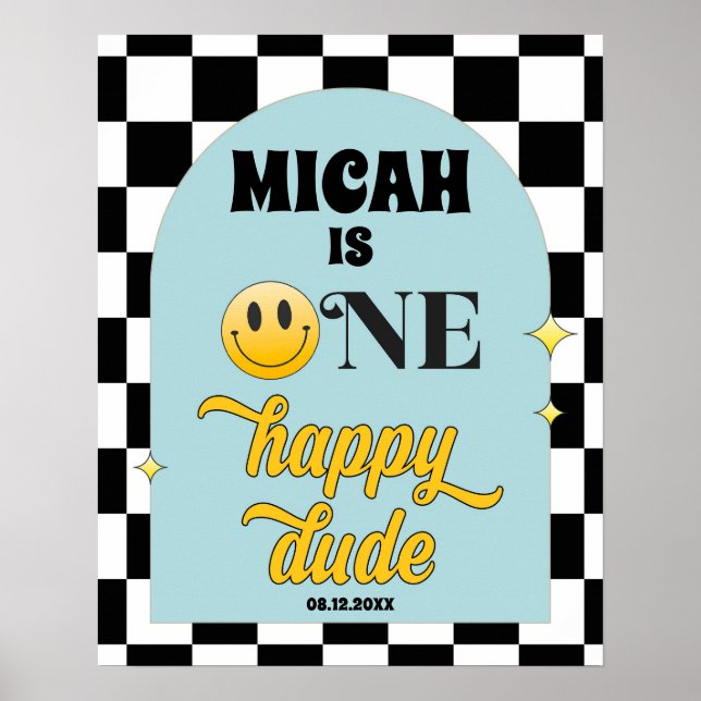 Retro One Happy Dude Anniversaire Affiche de bienv (Devant)