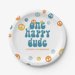 Retro One Happy Dude Boy birthday Paper Plates