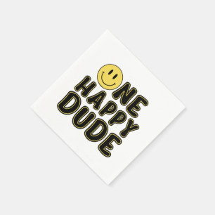 Retro One Happy Dude First Birthday Party Napkin