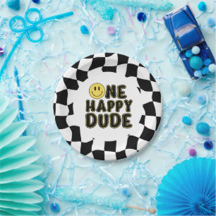 Retro One Happy Dude First Birthday Party Paper Plate