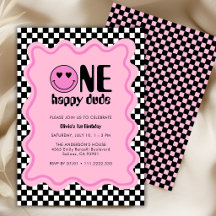 Retro One Happy Dude Pink Girl 1st Birthday Party 