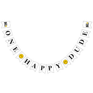 Retro One Happy Dude Smile Face Boy 1st Birthday Bunting Flags