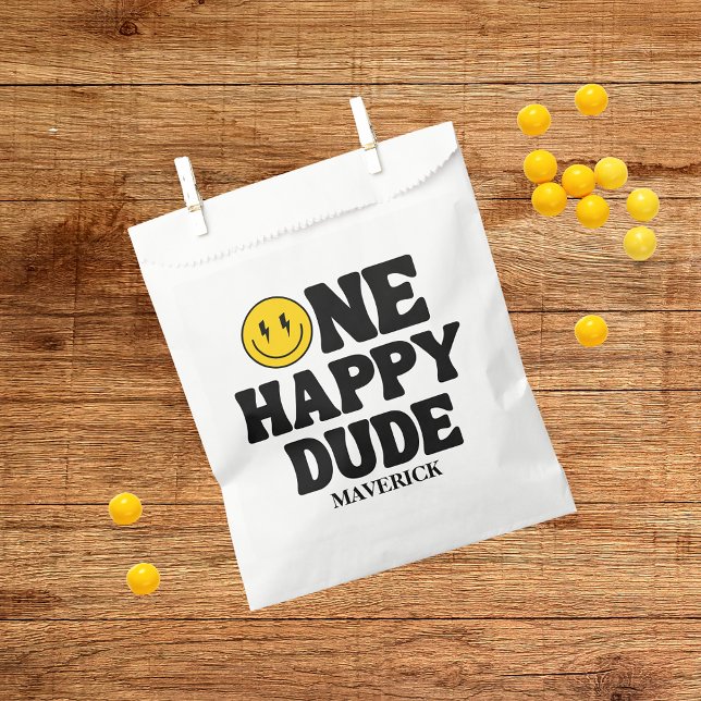 Retro One Happy Dude Smile Face Boy 1st Birthday Favour Bag (Creator Uploaded)