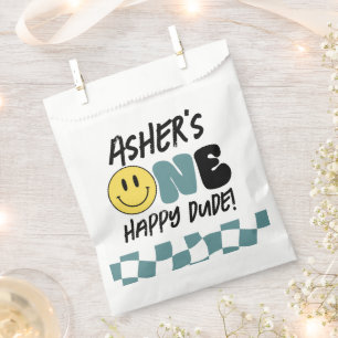 Retro One Happy Dude Smiley Face first Birthday  F Favour Bag