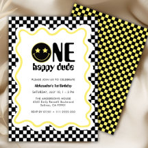 Retro One Happy Dude Yellow 1st Birthday Party 