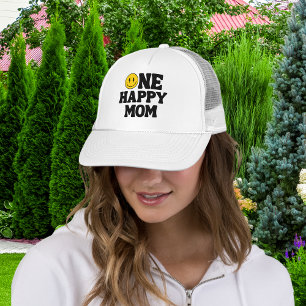 Retro One Happy Mom Smile Face Birthday Trucker Hat
