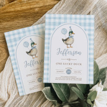 Retro One Lucky Duck Blue Balloon Boy 1st Birthday